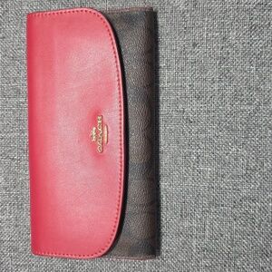 Coach Red Leather and Brown Monogram Clutch